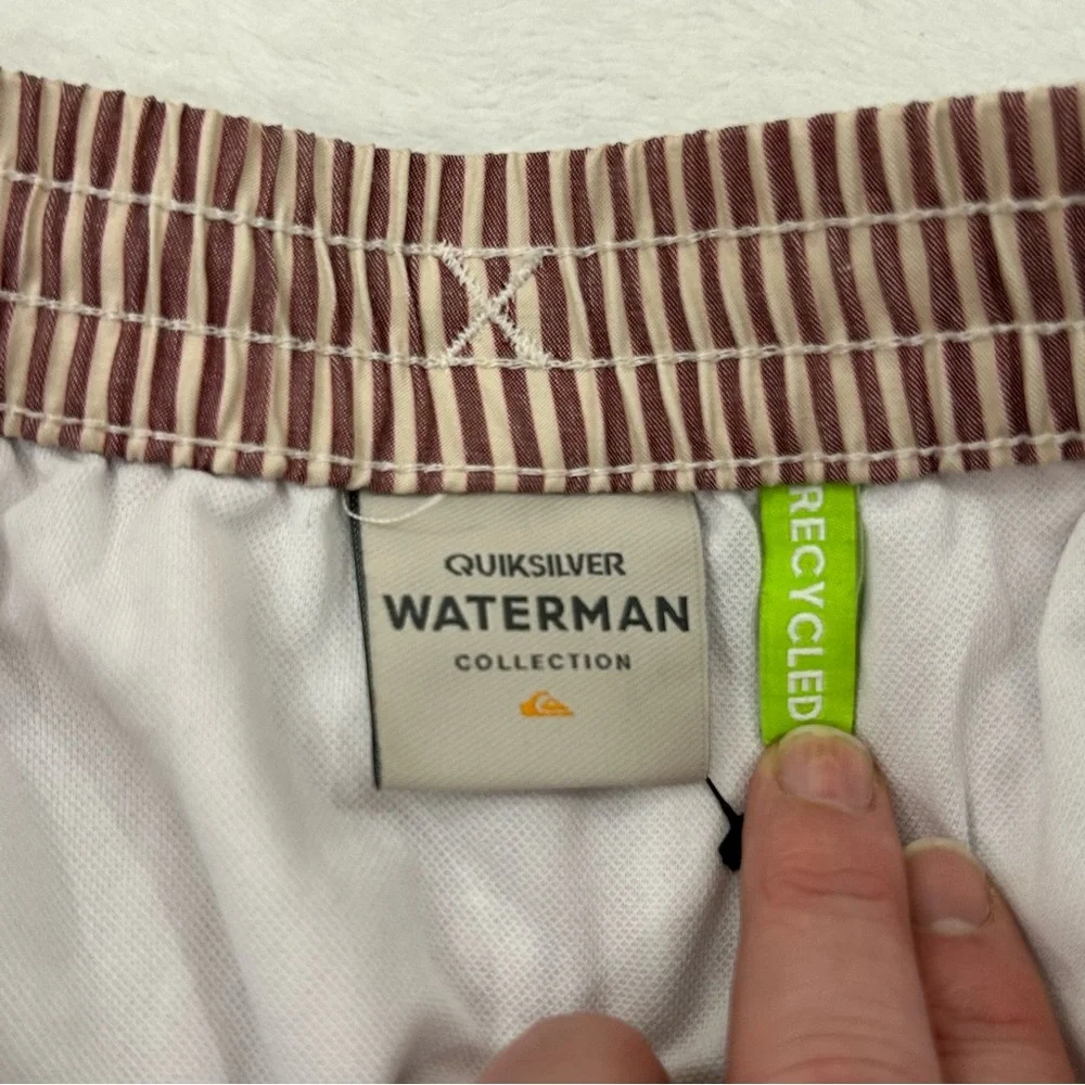 Quiksilver Waterman Collection Burgundy White Striped Swim Trunks Board Short XL